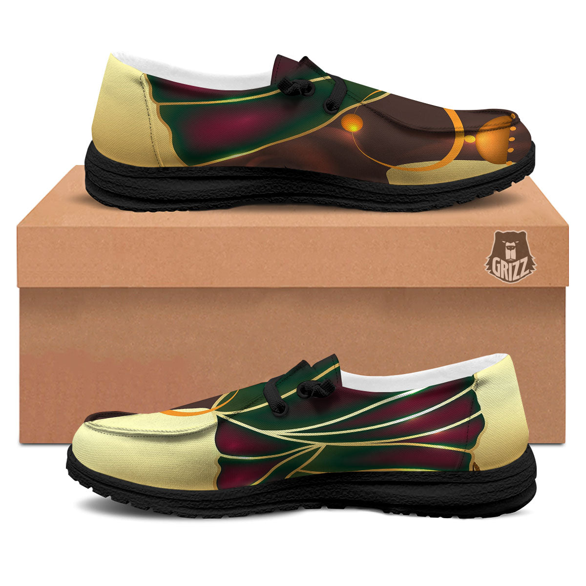 African Afro Gold And Black Print Black Loafers-grizzshop