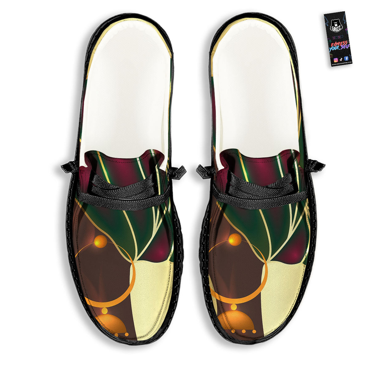 African Afro Gold And Black Print Black Loafers-grizzshop