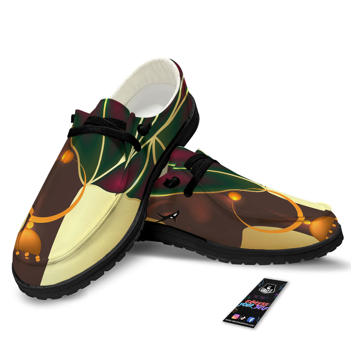 African Afro Gold And Black Print Black Loafers-grizzshop
