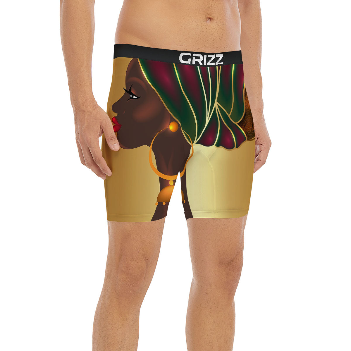 African Afro Gold And Black Print Boxer Briefs-grizzshop