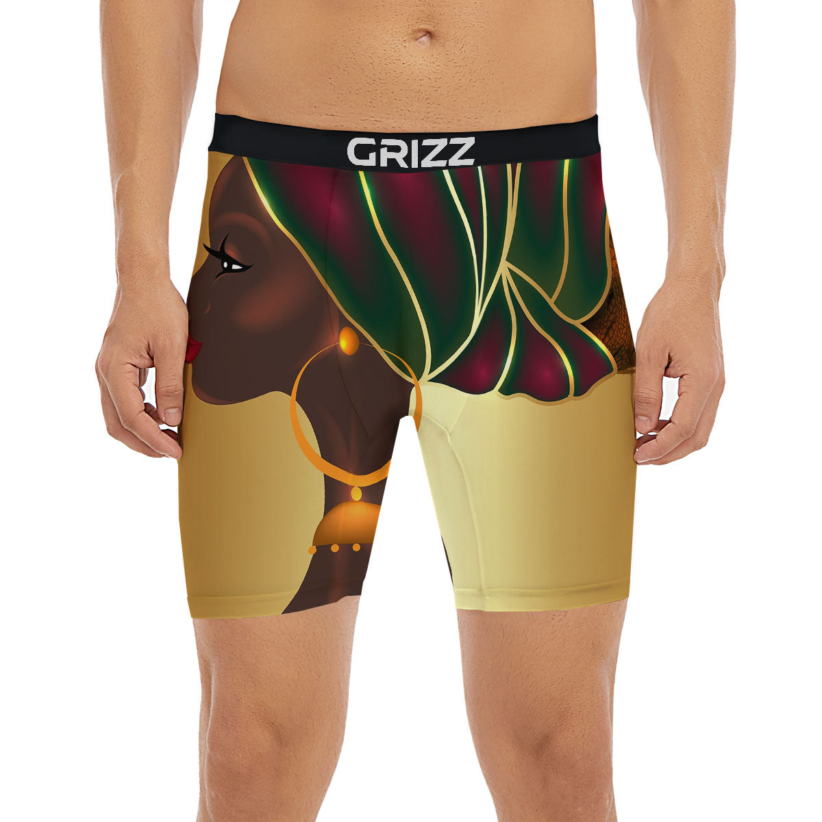 African Afro Gold And Black Print Boxer Briefs-grizzshop