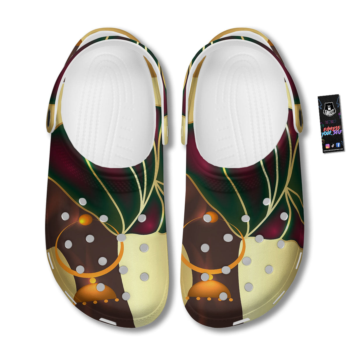 African Afro Gold And Black Print Clog-grizzshop