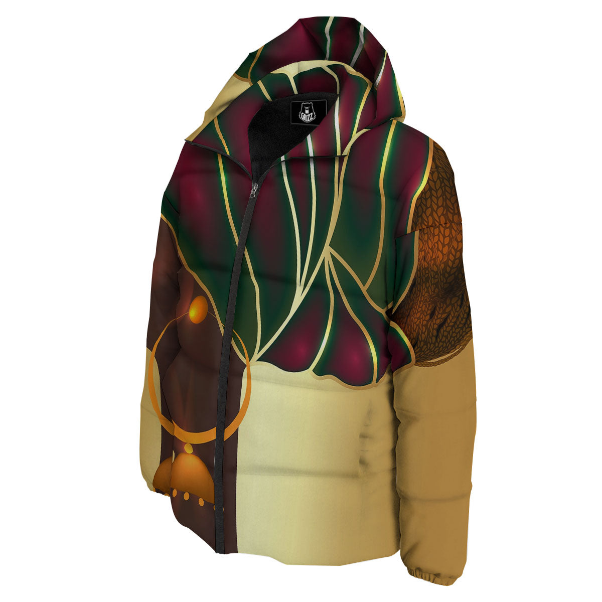 African Afro Gold And Black Print Down Jacket-grizzshop