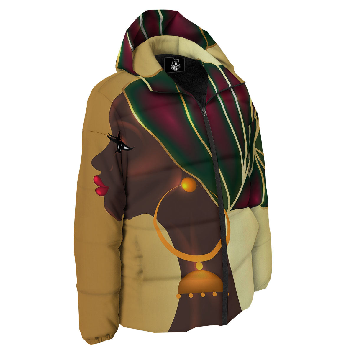 African Afro Gold And Black Print Down Jacket-grizzshop