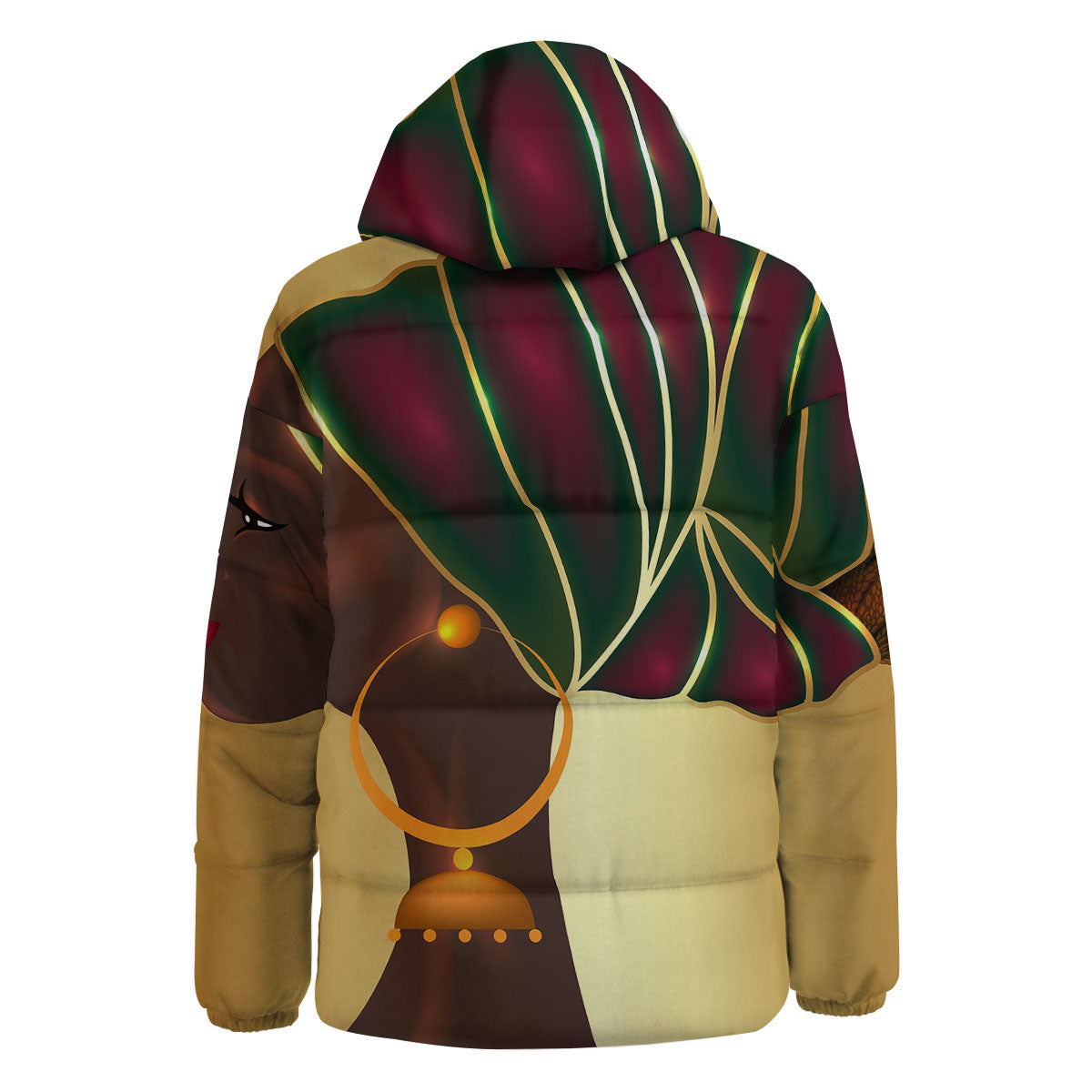 African Afro Gold And Black Print Down Jacket-grizzshop