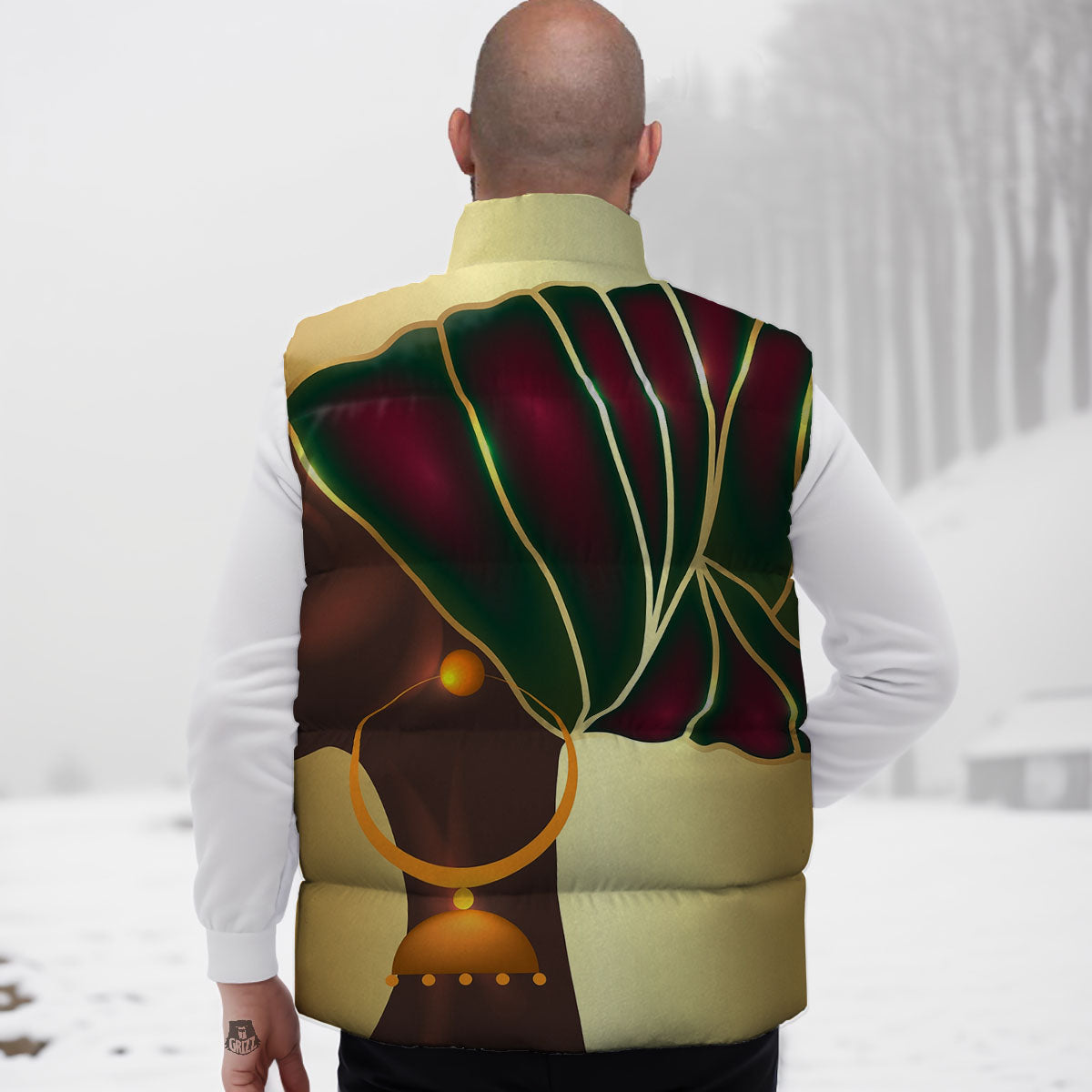 African Afro Gold And Black Print Down Vest