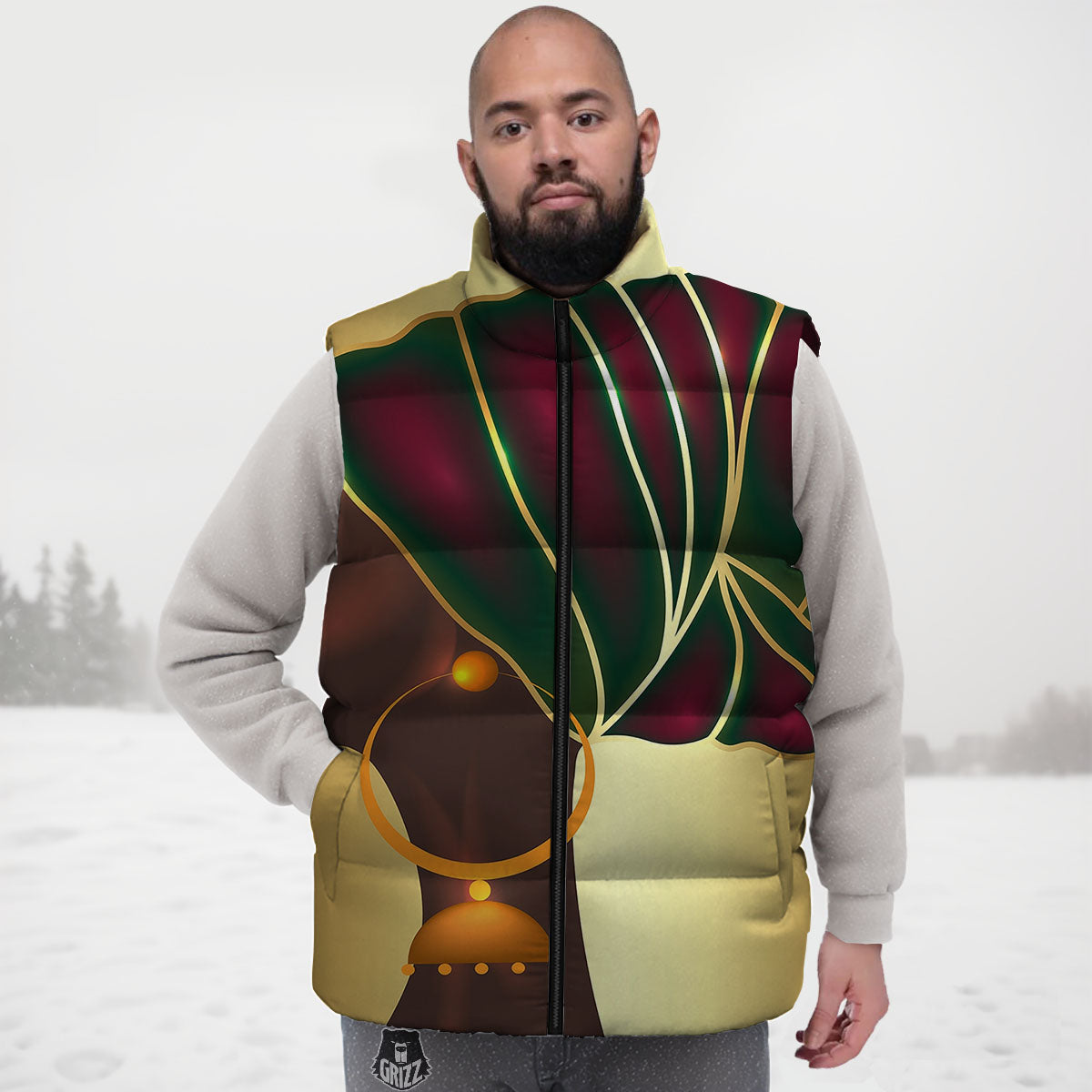 African Afro Gold And Black Print Down Vest