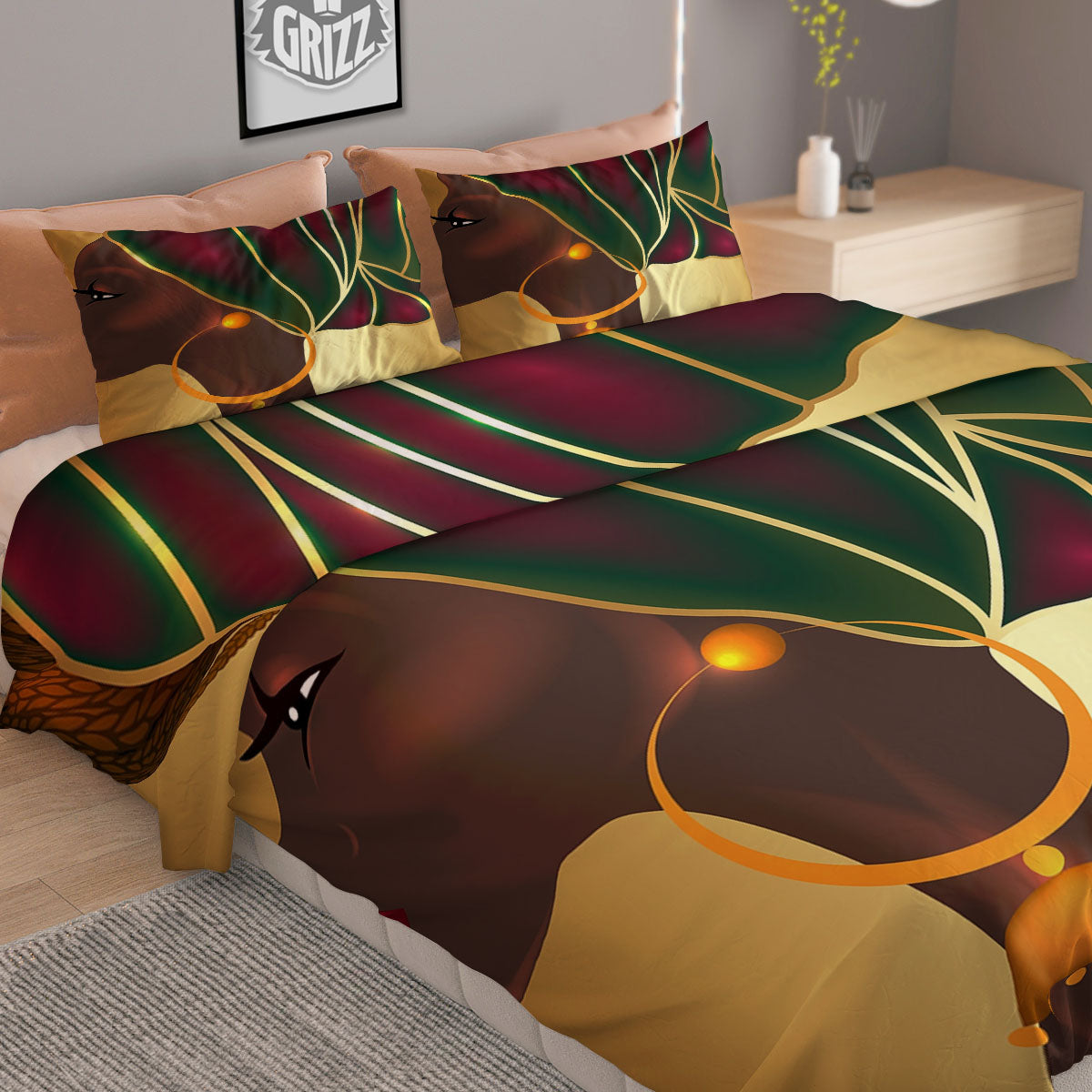African Afro Gold And Black Print Duvet Cover Bedding Set