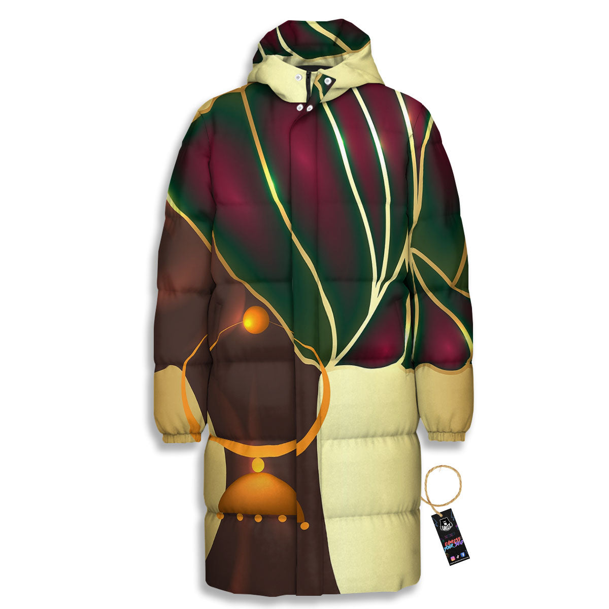 African Afro Gold And Black Print Long Down Jacket-grizzshop