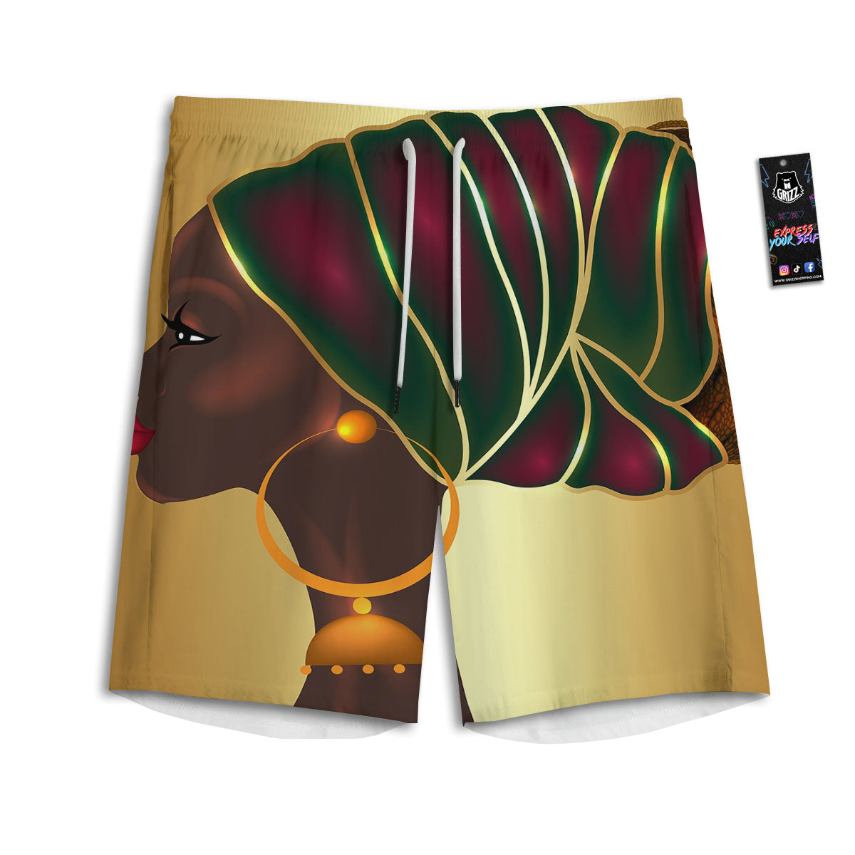 African Afro Gold And Black Print Men's Athletic Shorts