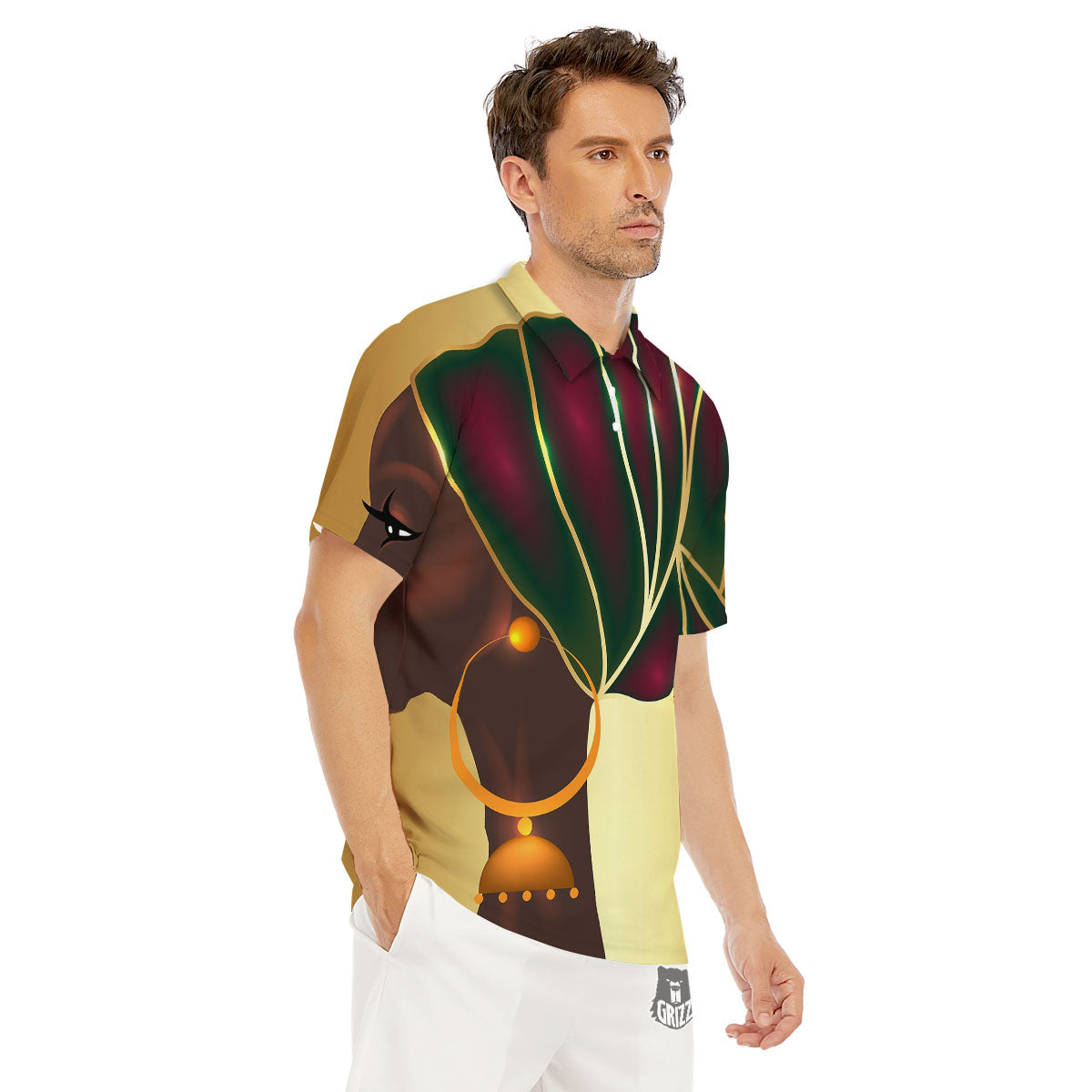 African Afro Gold And Black Print Men's Golf Shirts-grizzshop