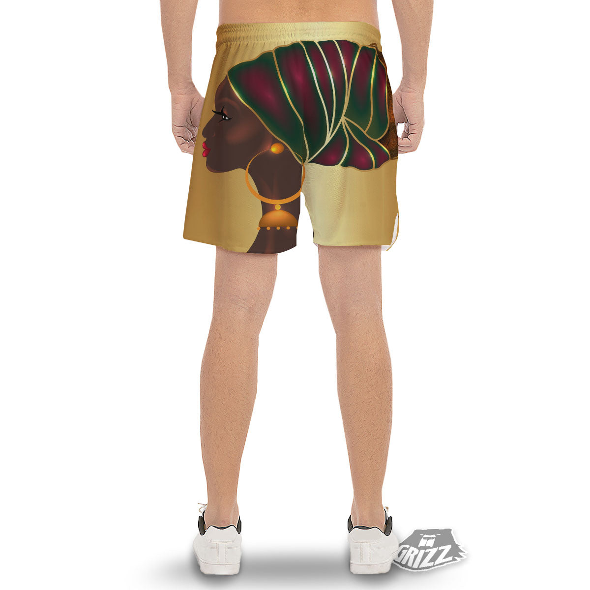 African Afro Gold And Black Print Men's Gym Shorts-grizzshop