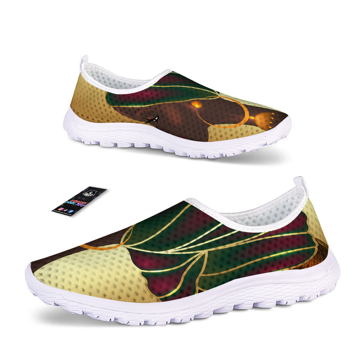 African Afro Gold And Black Print Nurse Shoes-grizzshop