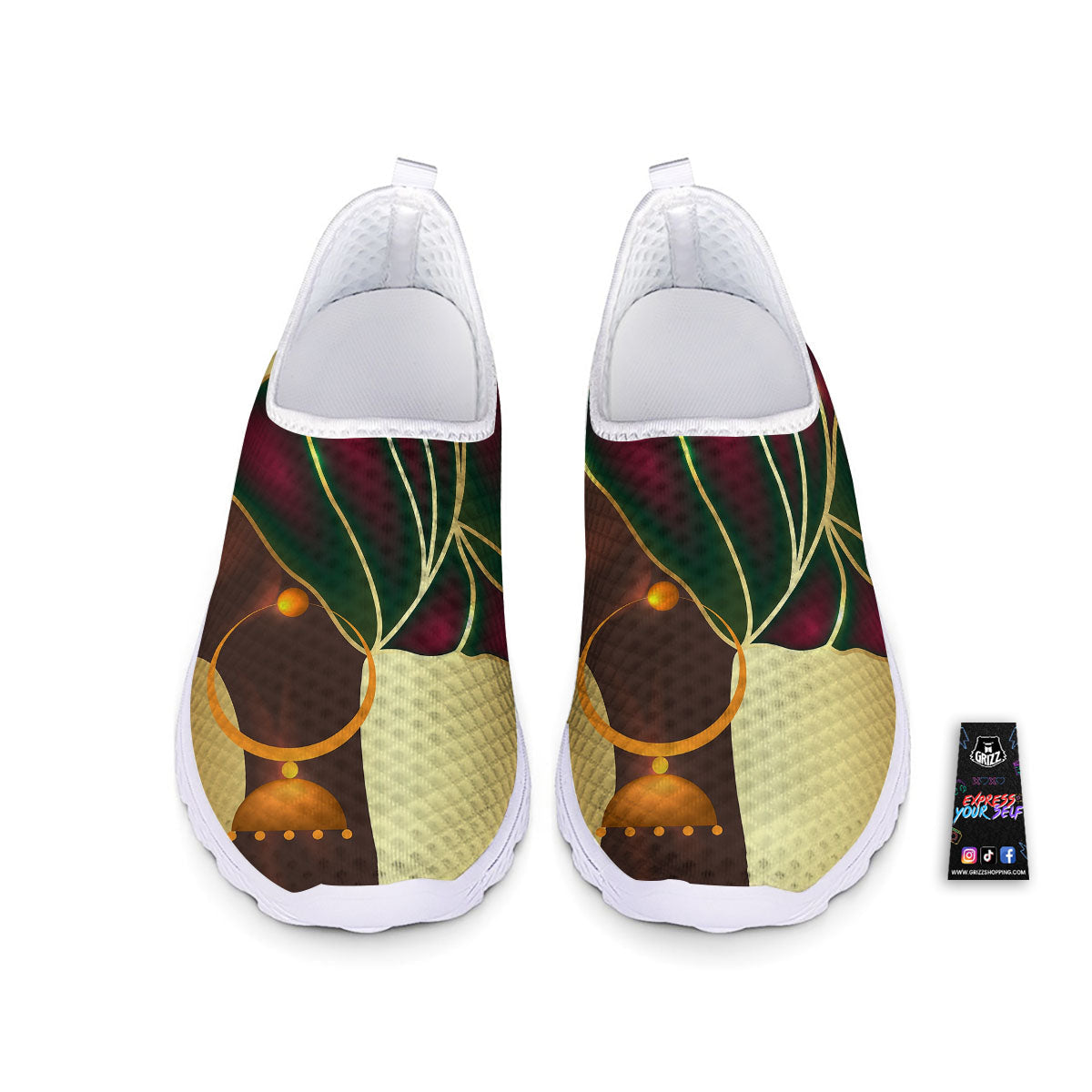 African Afro Gold And Black Print Nurse Shoes-grizzshop