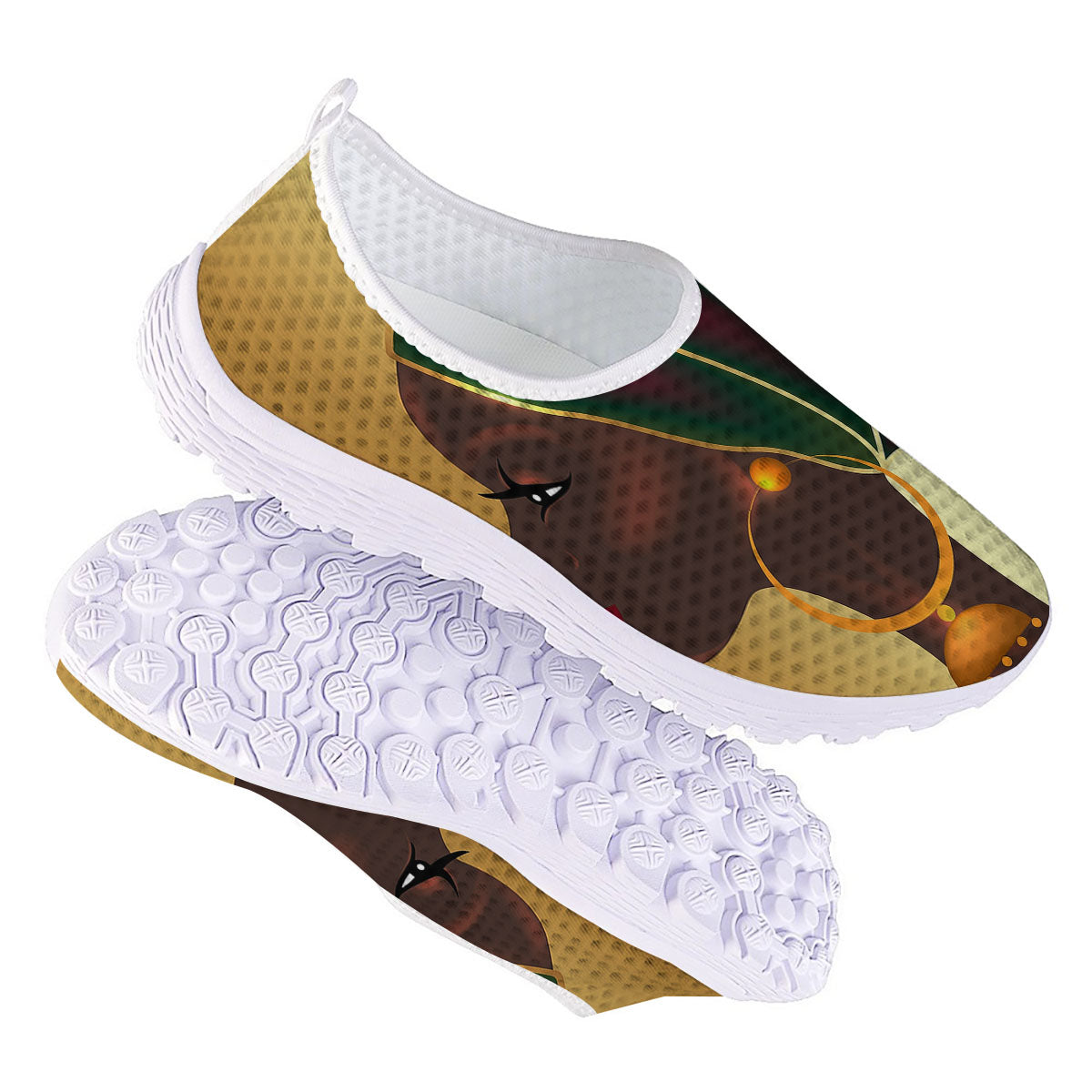 African Afro Gold And Black Print Nurse Shoes-grizzshop