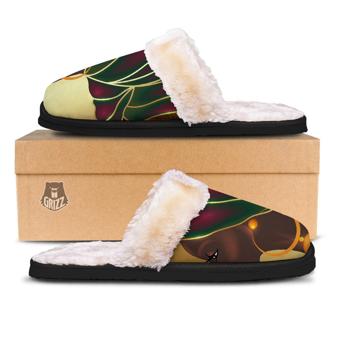 African Afro Gold And Black Print Slippers-grizzshop