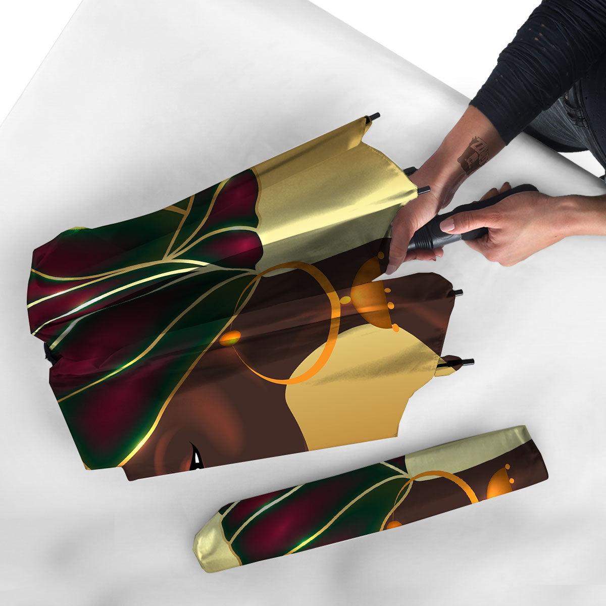 African Afro Gold And Black Print Umbrella-grizzshop