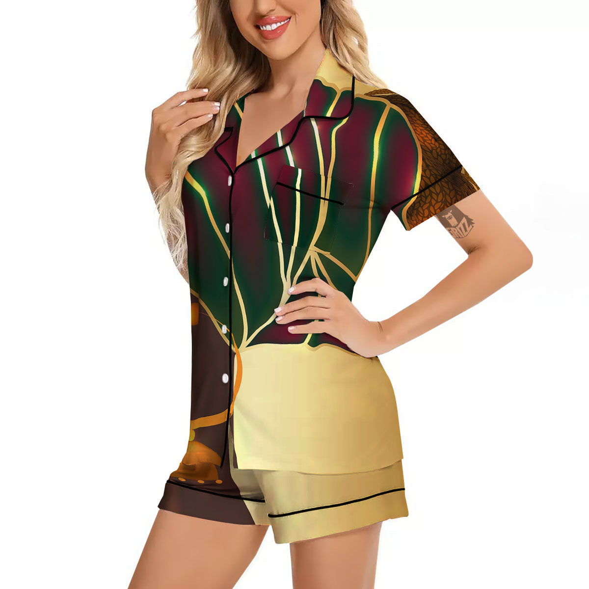 African Afro Gold And Black Print Women Silk Pajamas-grizzshop