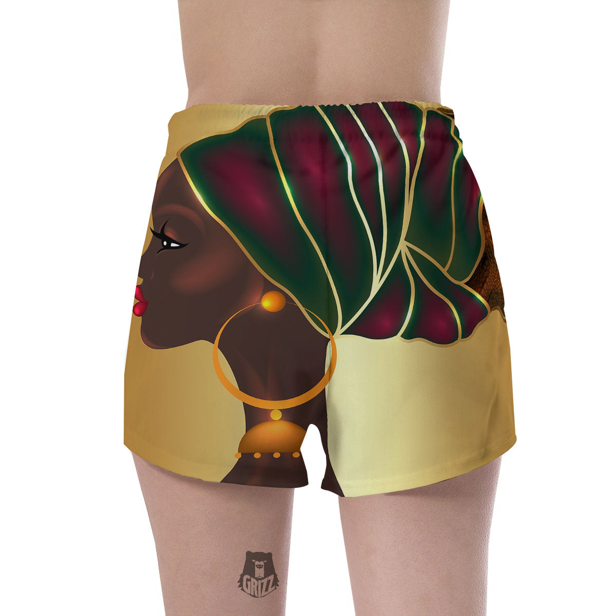 African Afro Gold And Black Print Women's Shorts-grizzshop