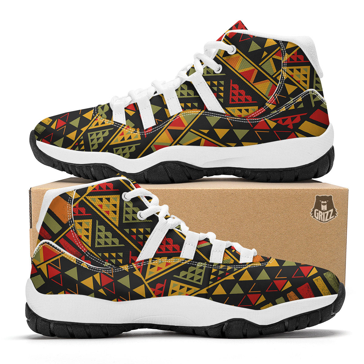 African Dashiki Adinkra Kente White Bball Shoes-grizzshop