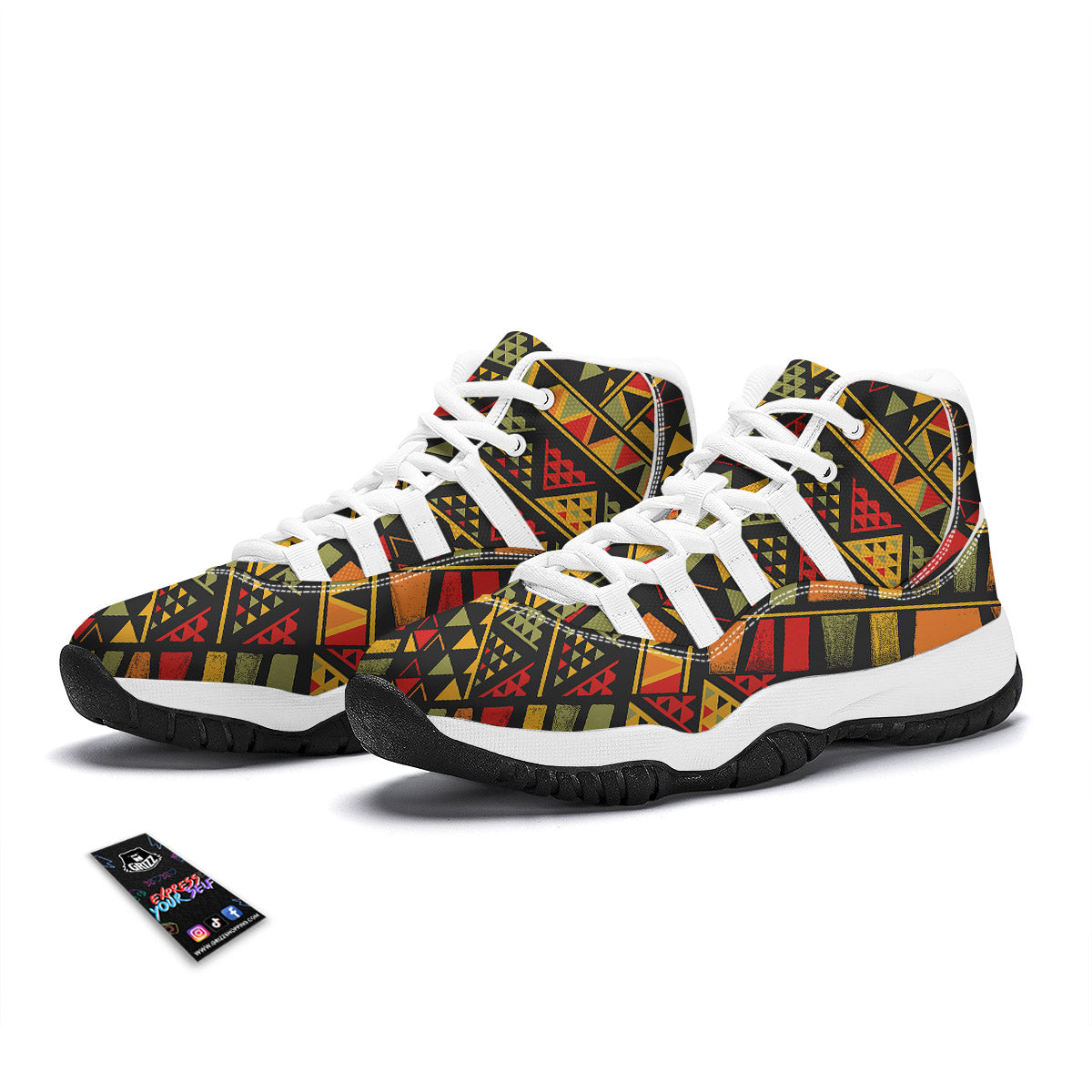 African Dashiki Adinkra Kente White Bball Shoes-grizzshop