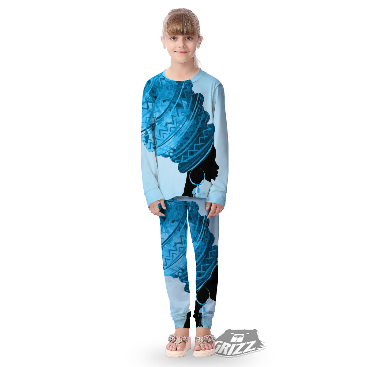 African Dashiki Black And Blue Print Kid's Pajamas-grizzshop