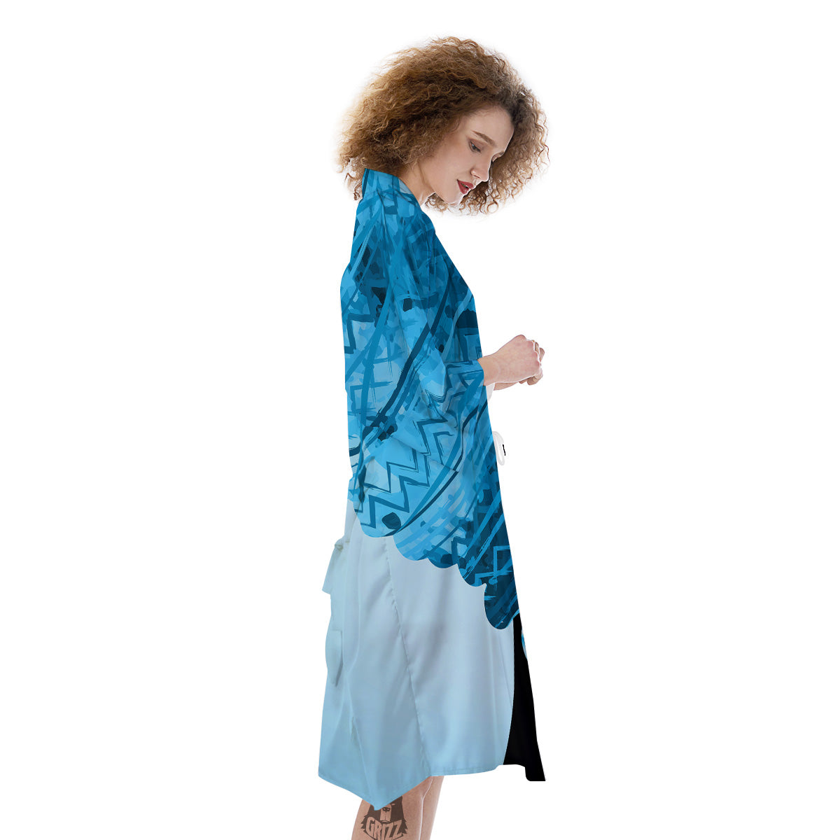 African Dashiki Black And Blue Print Kimono-grizzshop