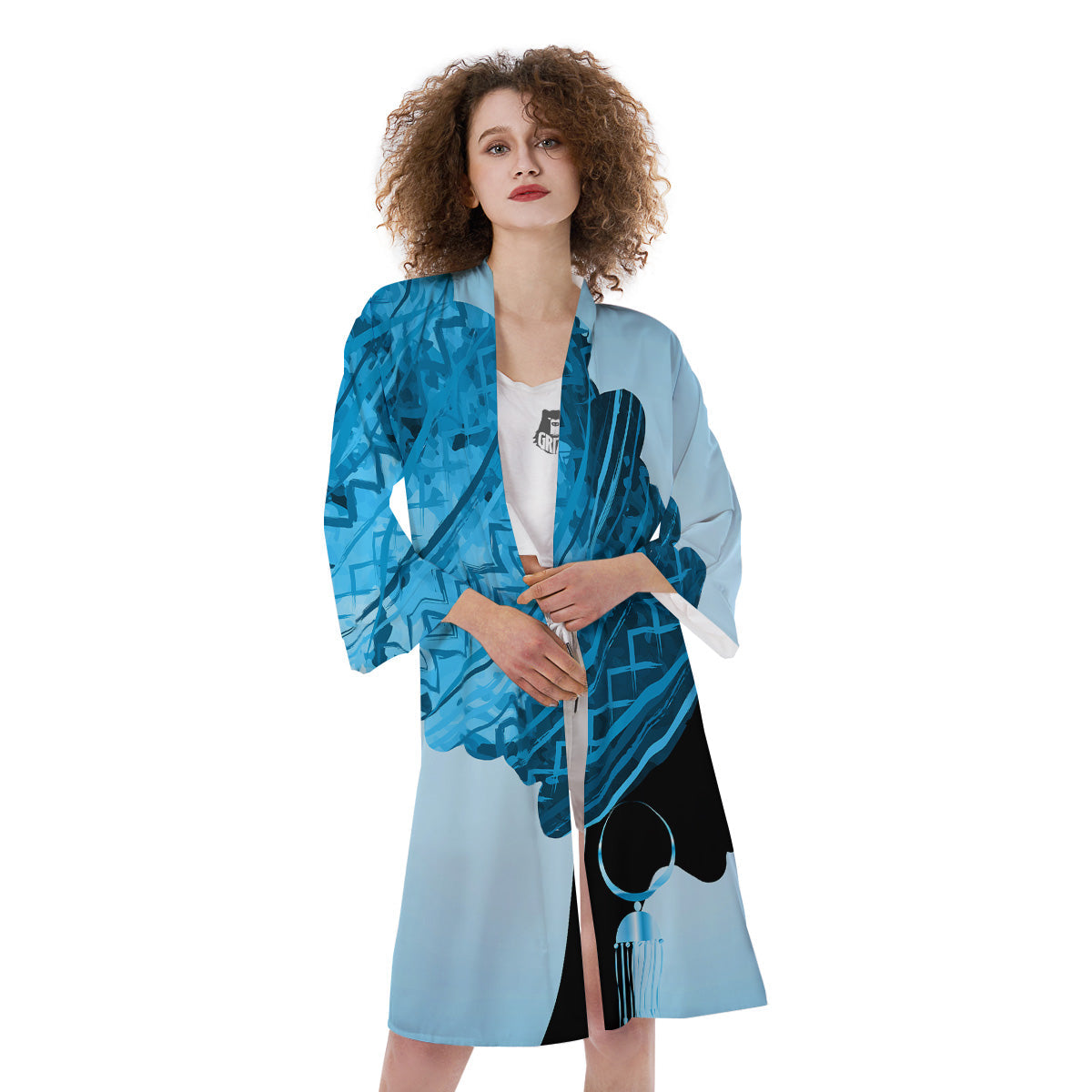 African Dashiki Black And Blue Print Kimono-grizzshop