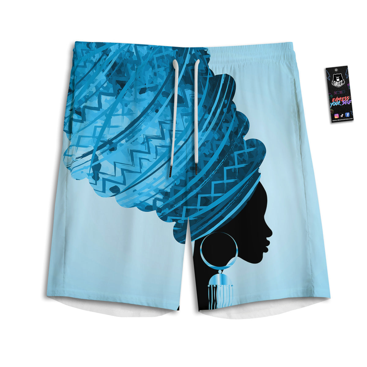 African Dashiki Black And Blue Print Men's Athletic Shorts