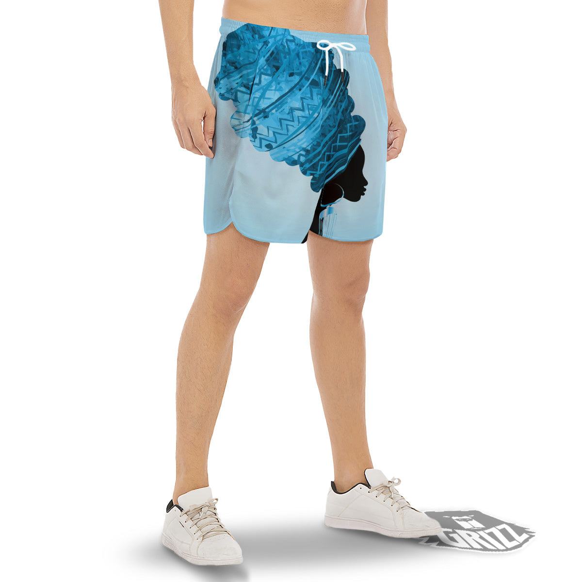 African Dashiki Black And Blue Print Men's Gym Shorts-grizzshop
