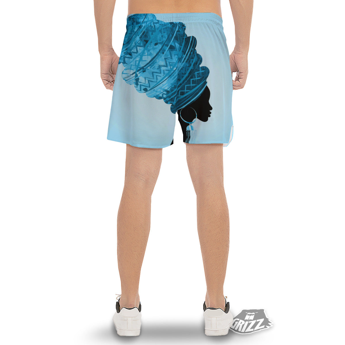 African Dashiki Black And Blue Print Men's Gym Shorts-grizzshop
