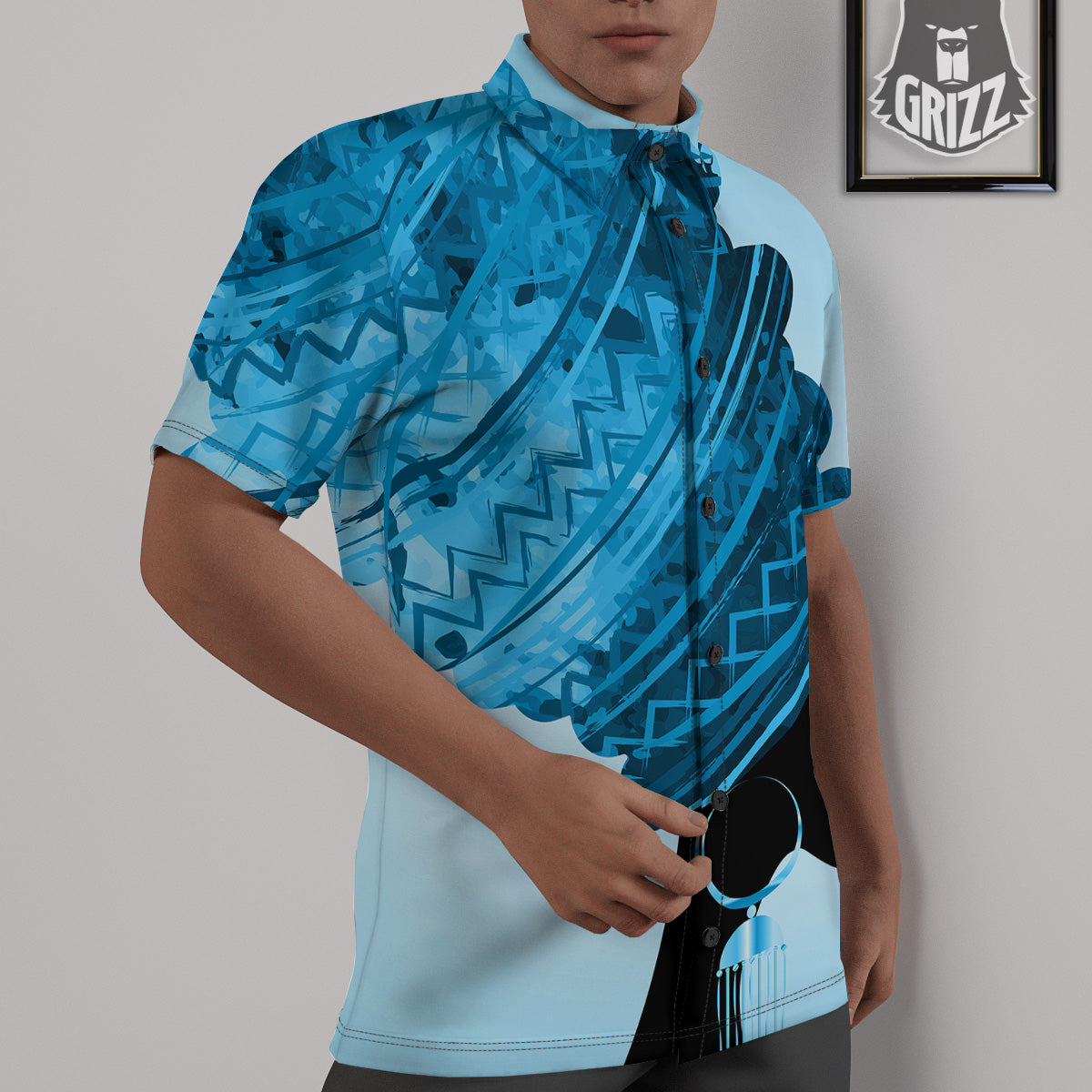 African Dashiki Black And Blue Print Untucked Shirts-grizzshop