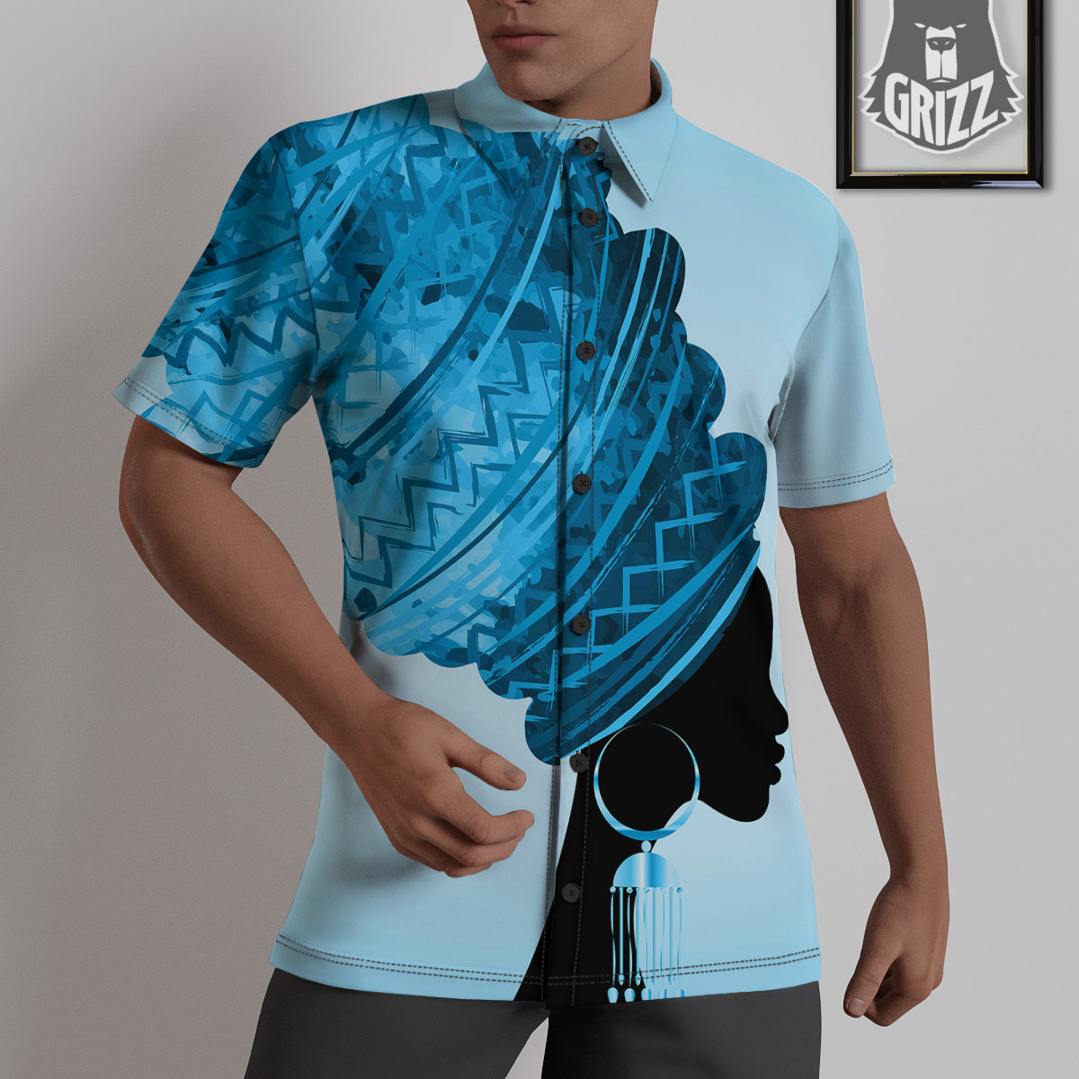African Dashiki Black And Blue Print Untucked Shirts-grizzshop