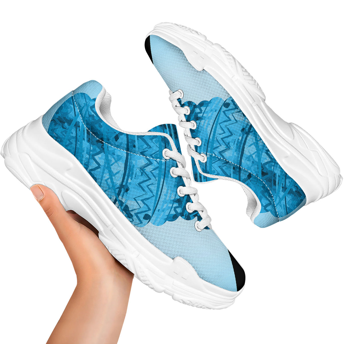 African Dashiki Black And Blue Print White Chunky Shoes-grizzshop