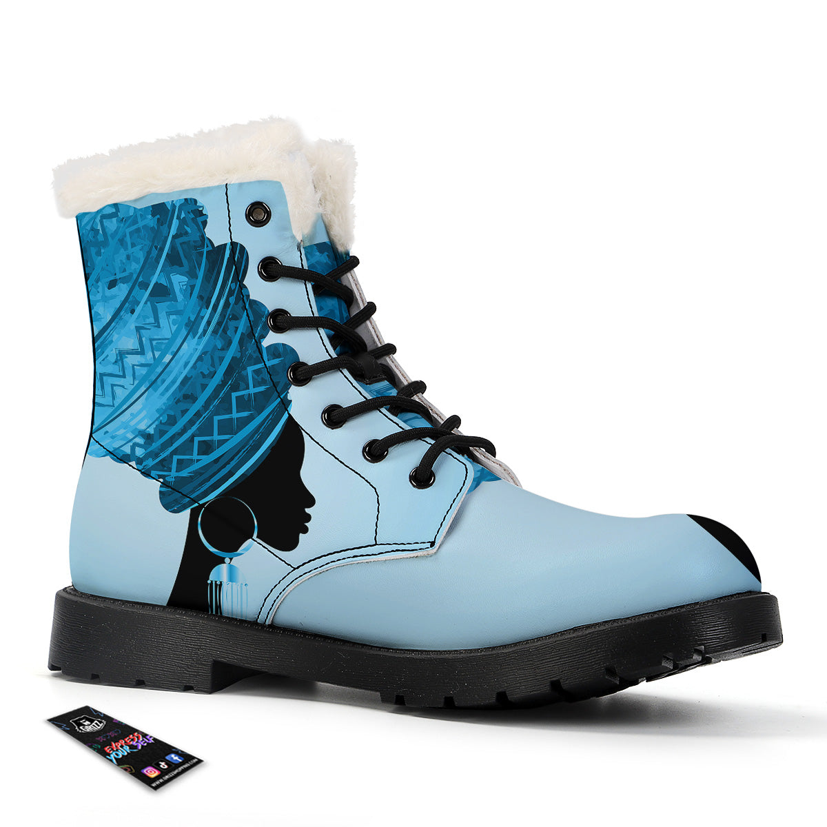 African Dashiki Black And Blue Print Winter Boots-grizzshop