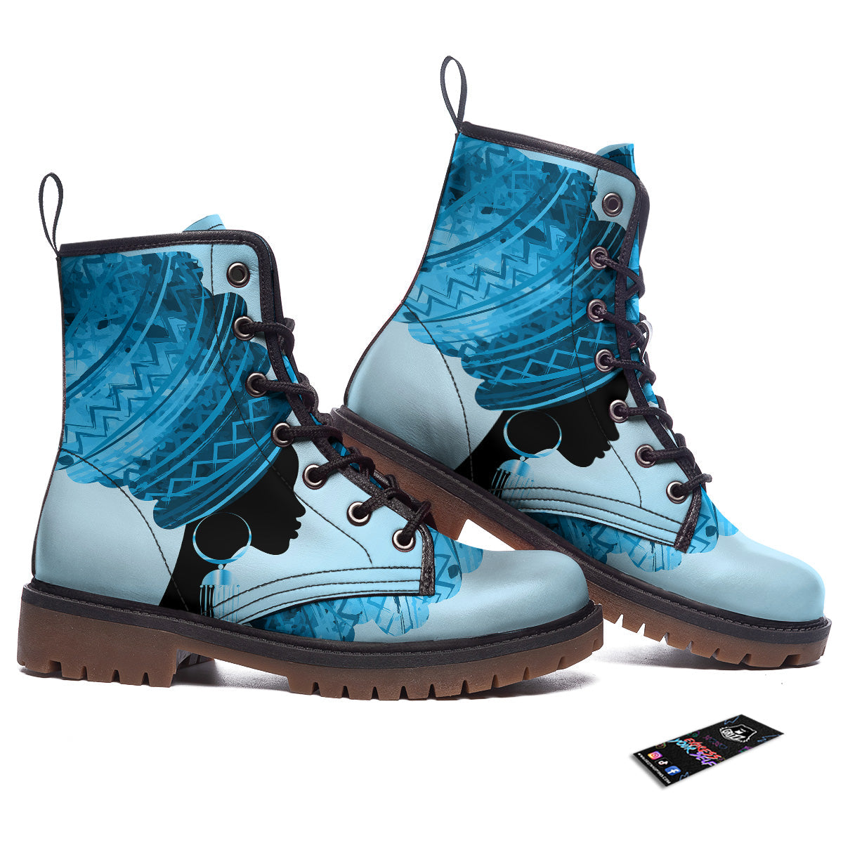 African Dashiki Black And Blue Print Work Boots-grizzshop