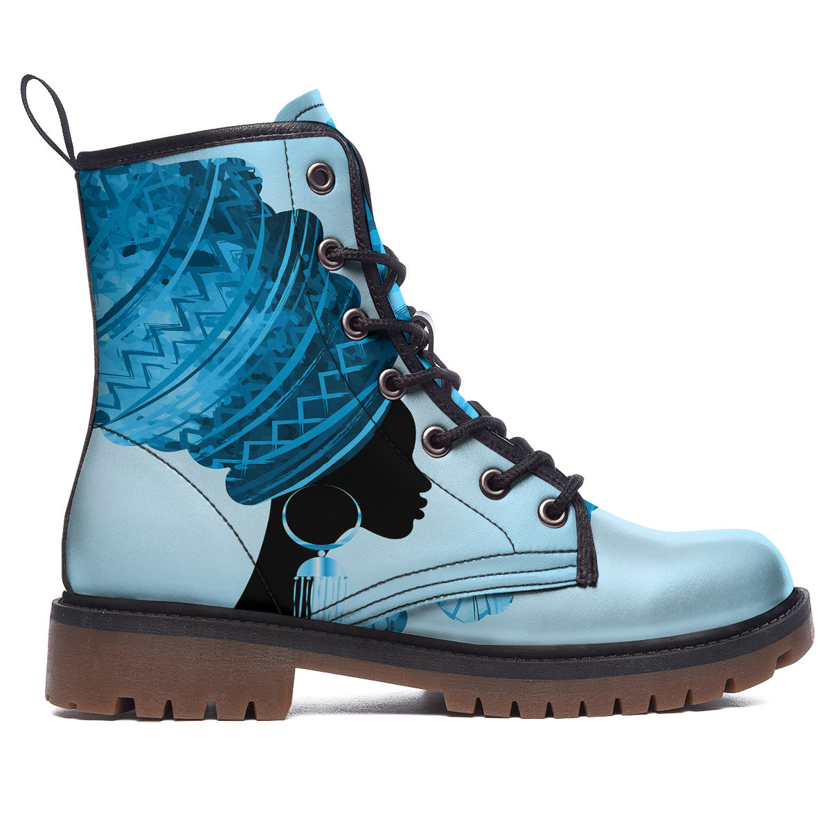 African Dashiki Black And Blue Print Work Boots-grizzshop