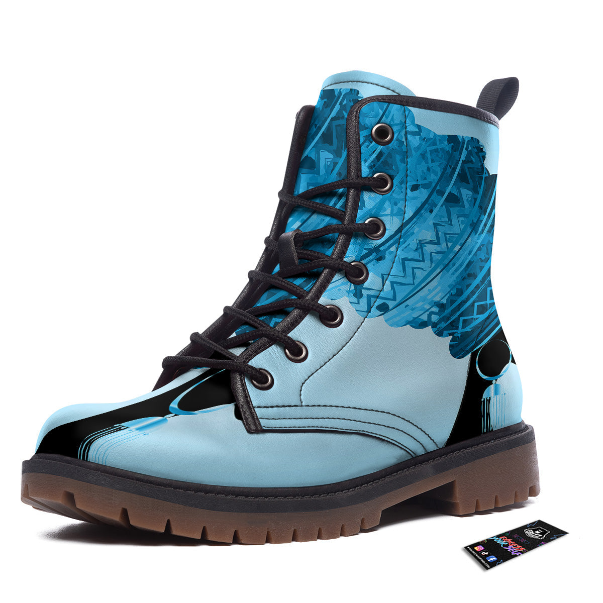 African Dashiki Black And Blue Print Work Boots-grizzshop