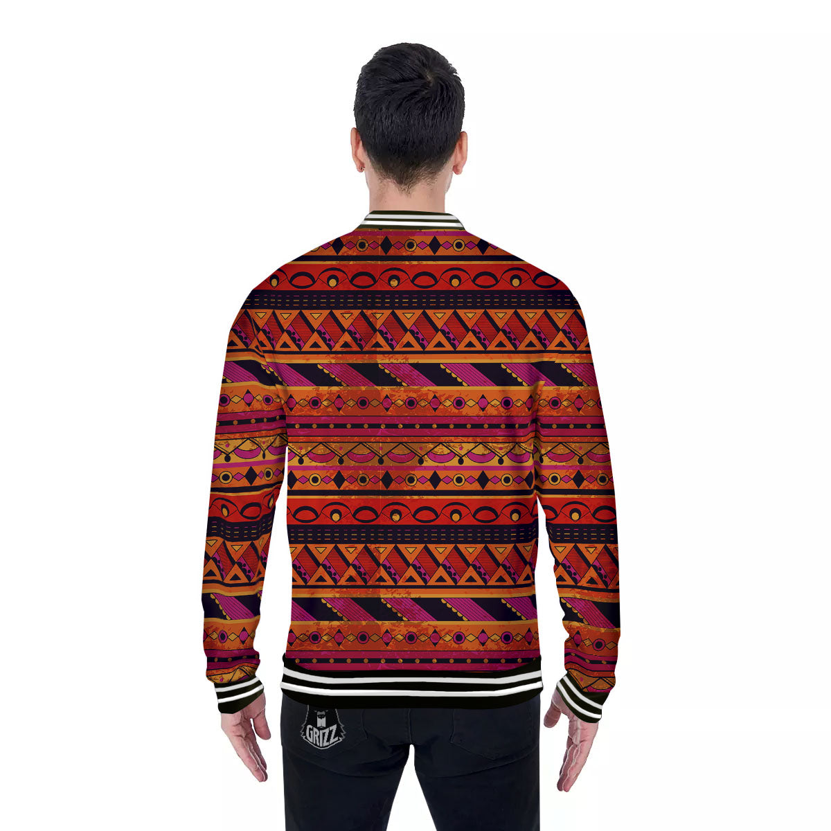 African Dashiki Black And Orange Print Baseball Jacket-grizzshop