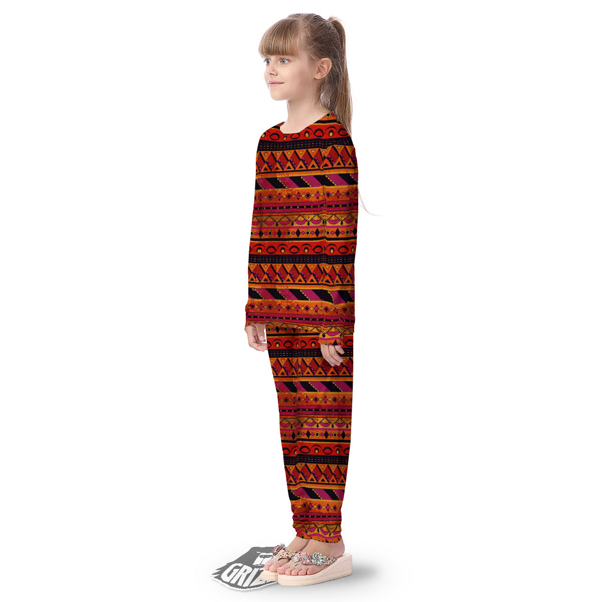 African Dashiki Black And Orange Print Kid's Pajamas-grizzshop