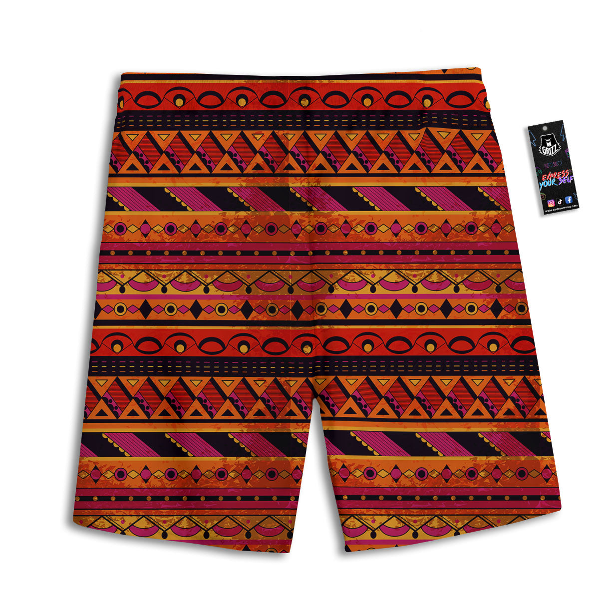 African Dashiki Black And Orange Print Men's Athletic Shorts
