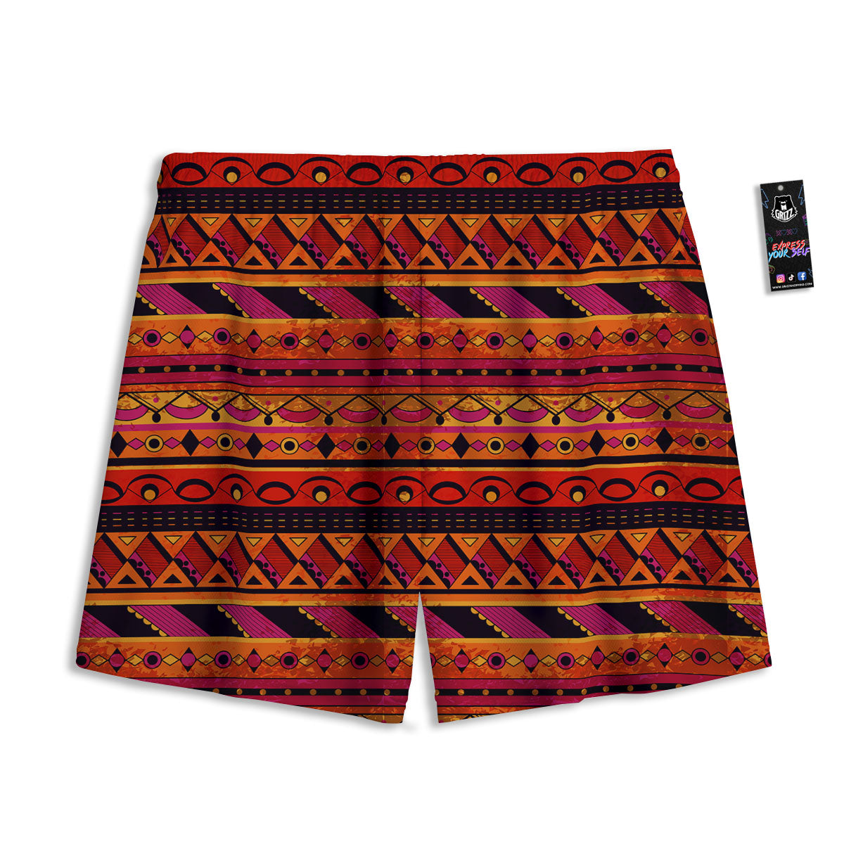 African Dashiki Black And Orange Print Mesh Shorts