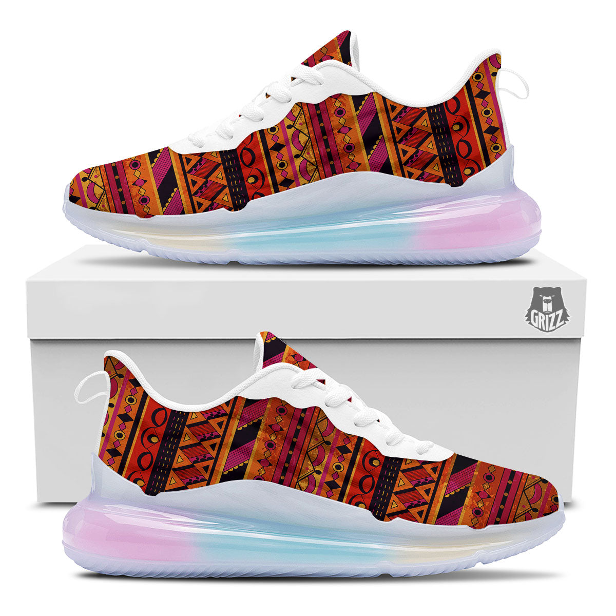 African Dashiki Black And Orange Print Running Sneakers-grizzshop
