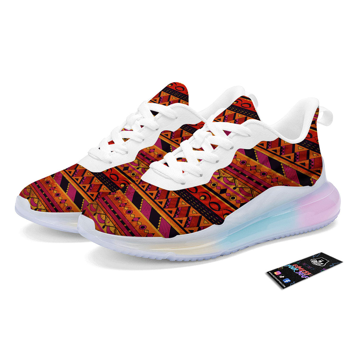 African Dashiki Black And Orange Print Running Sneakers-grizzshop