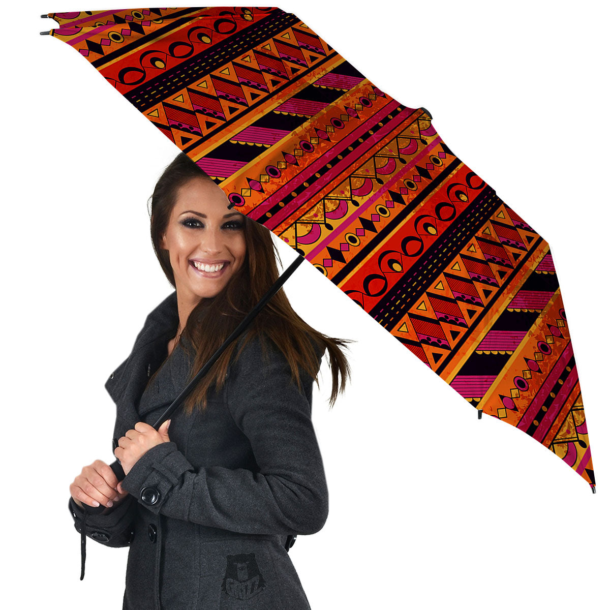 African Dashiki Black And Orange Print Umbrella-grizzshop