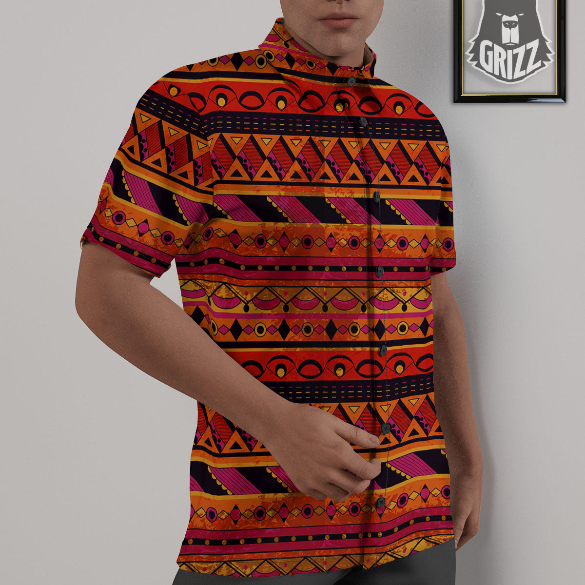 African Dashiki Black And Orange Print Untucked Shirts-grizzshop