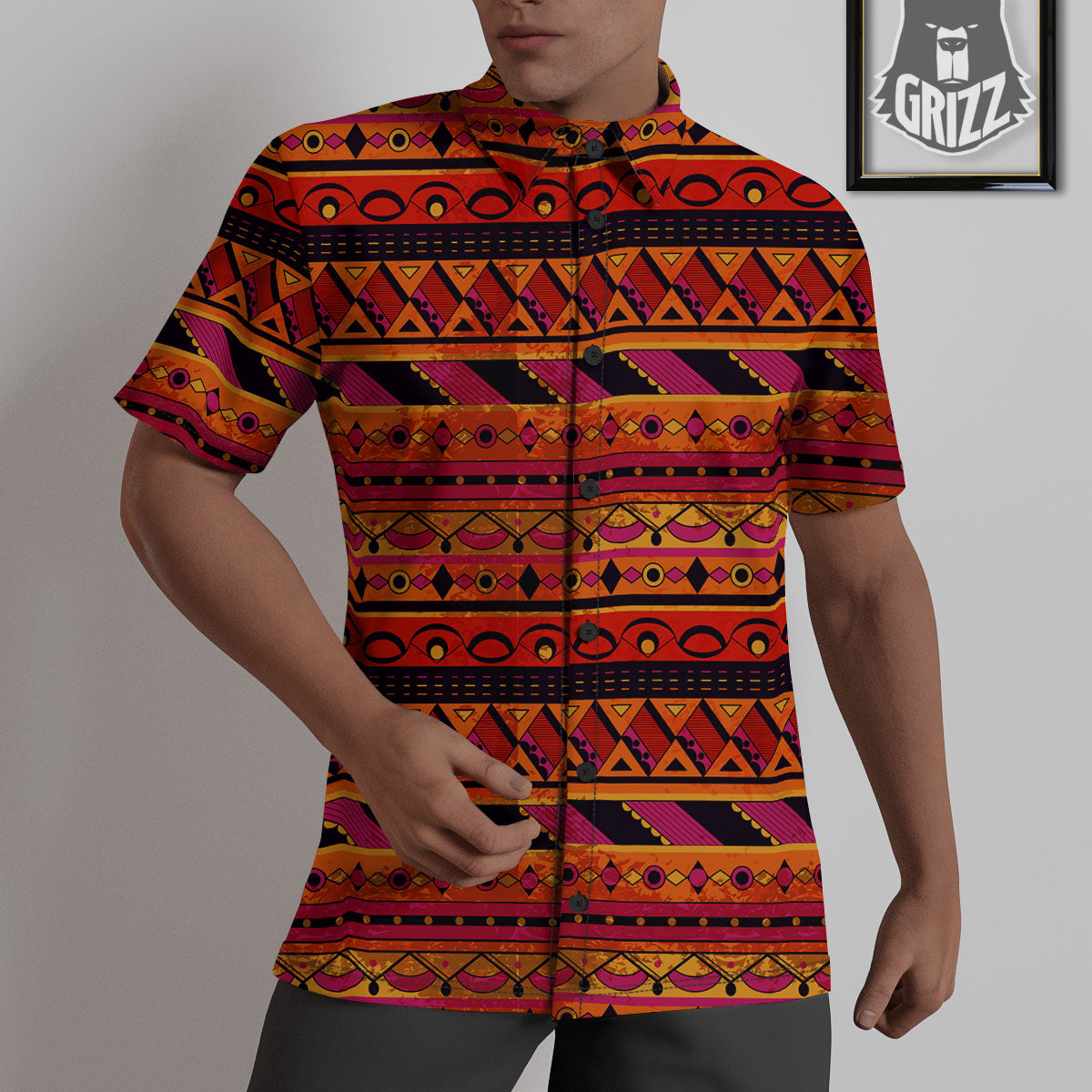 African Dashiki Black And Orange Print Untucked Shirts-grizzshop