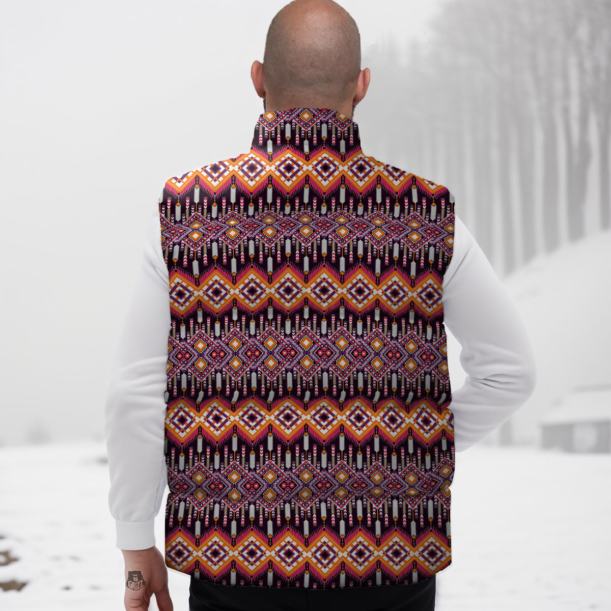 African Dashiki Black And Purple Print Down Vest