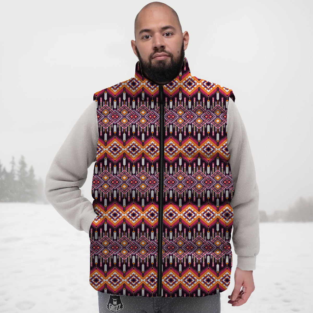 African Dashiki Black And Purple Print Down Vest