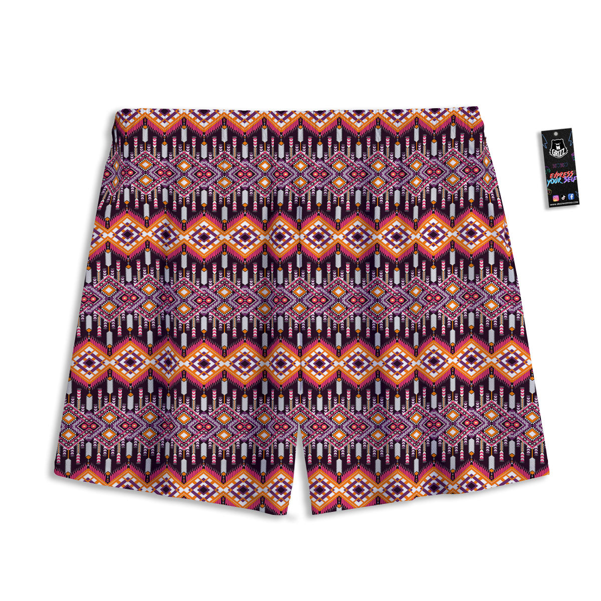 African Dashiki Black And Purple Print Mesh Shorts